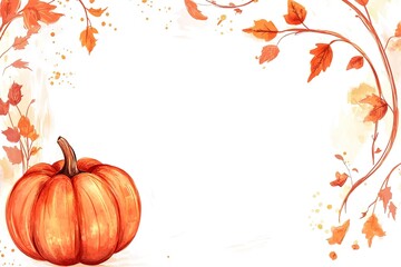 Naklejka premium Autumn Pumpkin and leaves - illustrated background. 