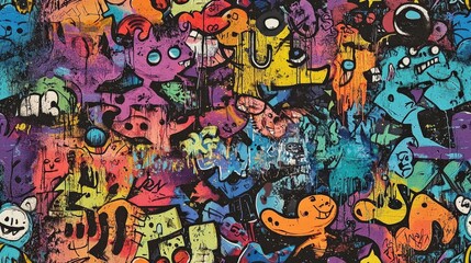 Naklejka premium Abstract urban street art graffiti seamless pattern. Urban style modern background wallpaper