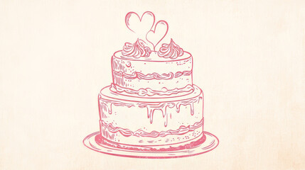 This clipart features a charming, vintage-style cake outline. Perfect for weddings, birthdays, or any celebration, it includes a heart and is available in pink.