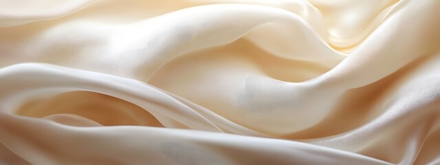 Obraz premium A close-up of soft, flowing cream-colored silk with subtle shimmering light reflections