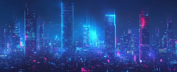 Fototapeta premium Cyberpunk future neon light with a digital city metaverse background.