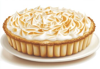 A whirlpool of whipped cream on a transparent background. A watercolor illustration of real white meringue with vanilla ice cream on top.