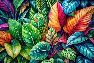 Vibrant Tropical Leaves Watercolor Painting Perfect for Nature-Inspired Art and Design Projects