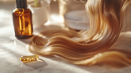 Naklejka premium This hair serum with vitamin oil helps moisturize your hair and keeps it healthy and strong.