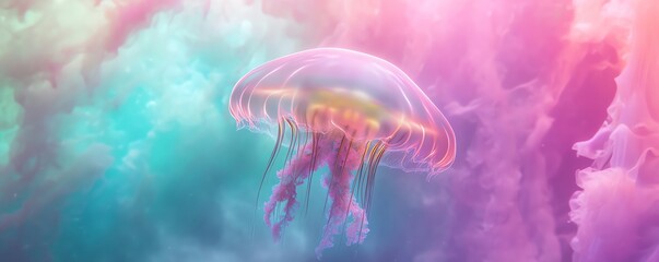 Jellyfish in colorful clouds
