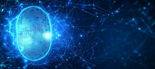 Obraz premium Abstract Blue Fingerprint Pattern on Tech Background - Digital Biometric Scan Technology