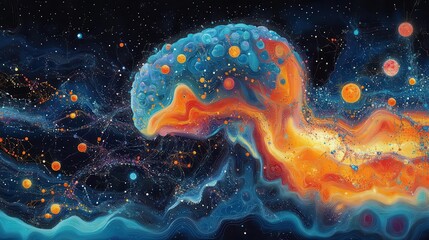 complex neural connections illustrated with vivid colors and intricate patterns representing the brains complexity in a visually engaging and scientifically inspired artwork