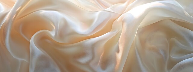 Fototapeta premium A close-up of soft, flowing cream-colored silk with subtle shimmering light reflections