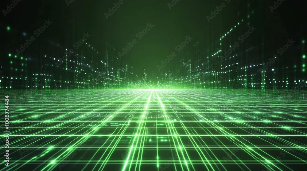 Poster background of futuristic digital matrix particles grid virtual reality abstract cyber space environm