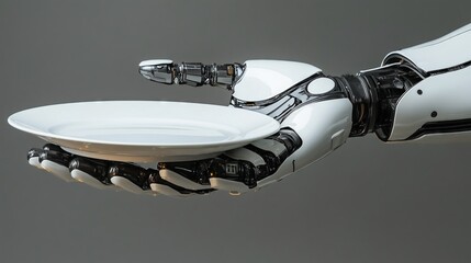 Robotic Hand with White Plate, Futuristic Technology
