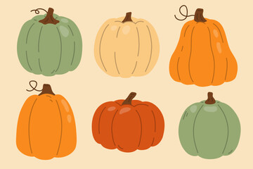 Vector illustration set of cute doodle pumpkins for digital stamp,greeting card,sticker,icon,design