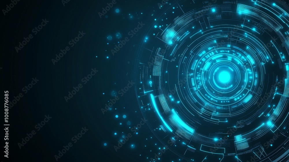 Poster an abstract 3d rendering of the background of a technology product display. glowing sci-fi circle ci