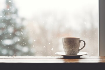 Fototapeta premium Christmas windowsill christmas coffee.