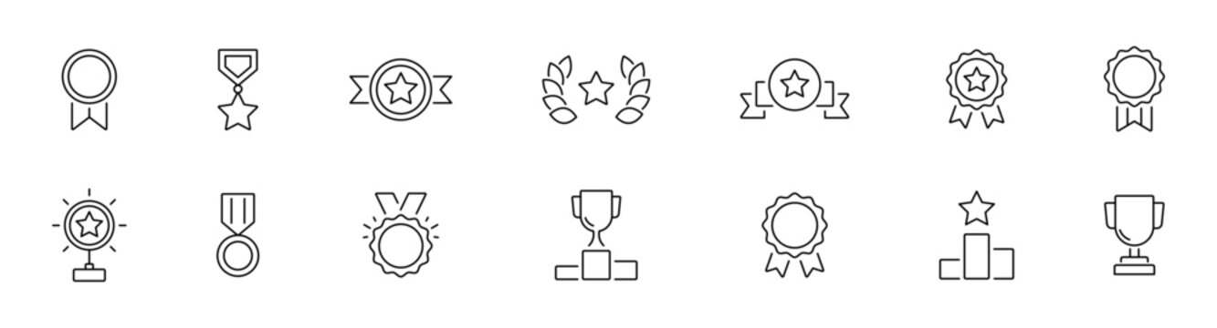 Medal, trophy cup, prize vector icon. Winning award icon set. Award quality icons