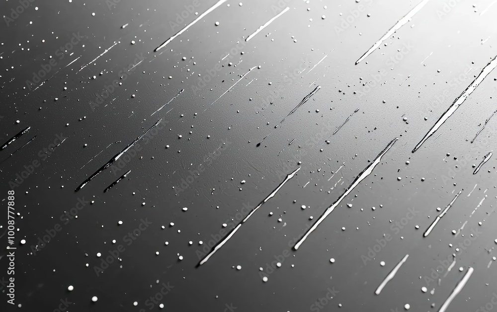 Poster close-up of water droplets on a sleek black surface, showcasing intricate patterns and textures crea
