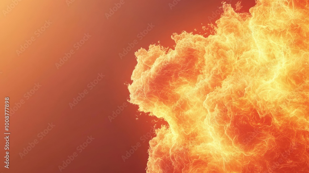 Poster vibrant explosion of fire and flames against a glowing orange background, creating an intense and po