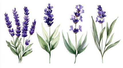 Naklejka premium A stunning collection of vibrant lavender flowers illustrated in intricate detail, showcasing their beauty and elegance in nature.