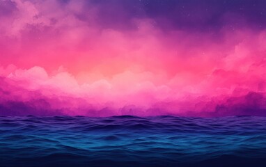 Obraz premium A stunning ocean view at dusk, featuring vibrant hues of pink and purple in the sky, creating a serene and captivating atmosphere.