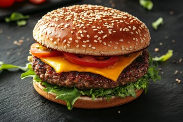 Delicious Cheeseburger with Sesame Seed Bun and Lettuce