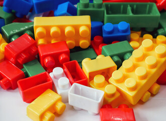 Fototapeta premium Building block toy with colorful blocks bricks toy, close up