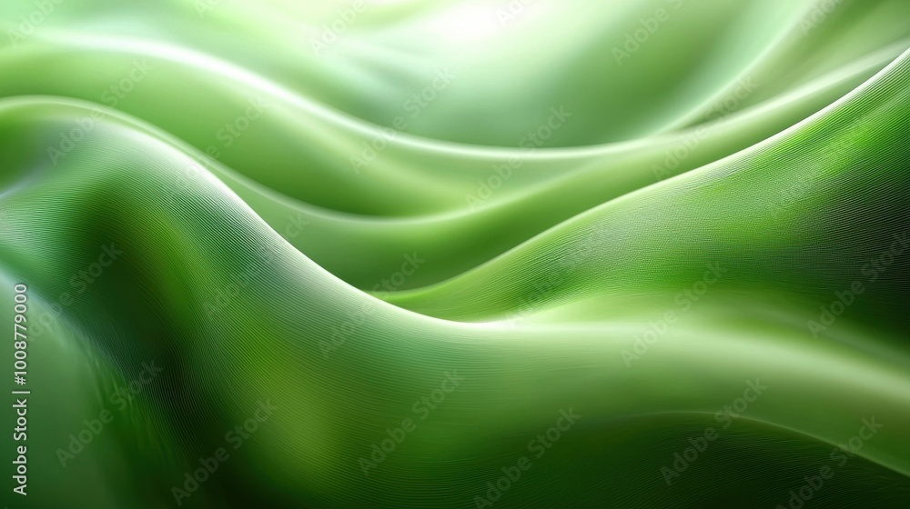 Poster a serene and soft abstract wave pattern in lush green, creating a calming effect perfect for backgro