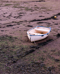 Boats Moored At Low Tide On Shaldon Beach In Devon At Dusk