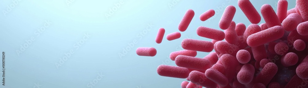 Poster close-up view of vibrant pink bacteria in a microscopic setting, illustrating the complexity of micr