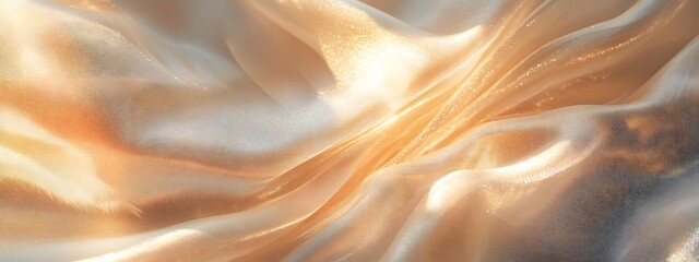 Fototapeta premium A close-up of soft, flowing cream-colored silk with subtle shimmering light reflections