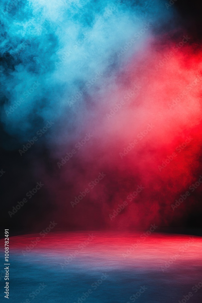 Poster a dramatic background featuring vibrant blue and red smoke, ideal for creating atmospheric visuals i