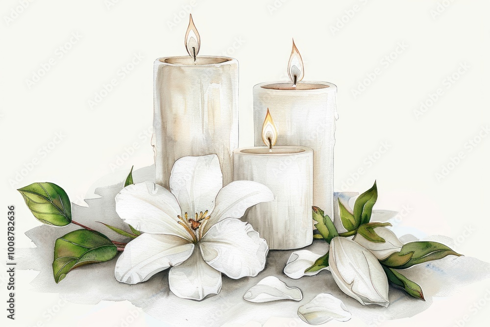 Poster Elegant candles with white flowers