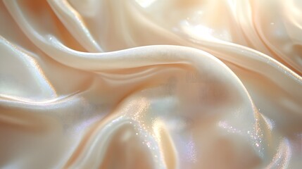 A close-up of soft, flowing cream-colored silk with subtle shimmering light reflections