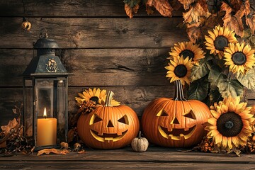 Halloween Pumpkins still-life background.
