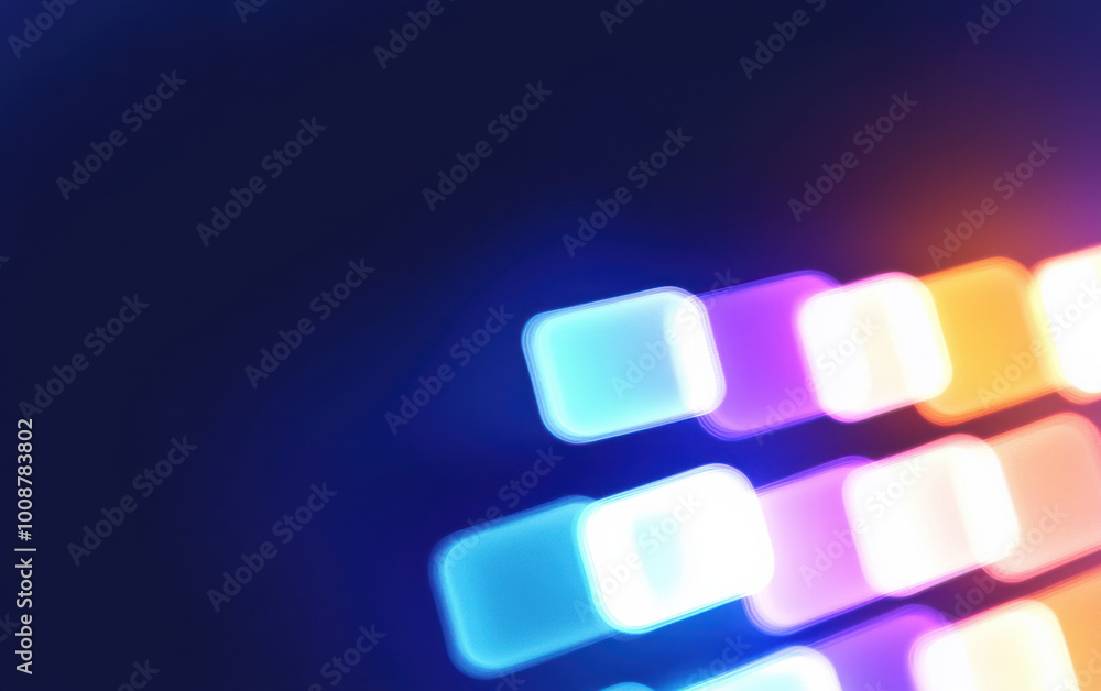 Poster vibrant abstract light patterns with glowing rectangles creating a dynamic background for technology