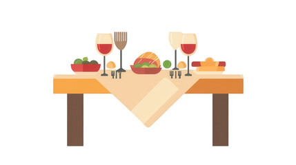 Flat Dinner Table Icon for Christmas, Festive Dining Experience, PNG File, Transparent Background.