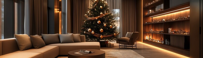 Obraz premium Modern living room with Christmas tree.