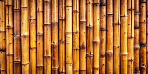 Fototapeta premium A textured background of numerous closely spaced vertical bamboo canes arranged in an alternating pattern with warm brown hues