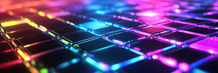 Fototapeta premium A digital grid with rainbow colors filling the squares, creating a futuristic aesthetic