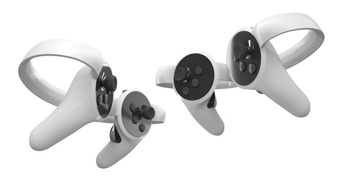 Virtual reality controllers for online and cloud gaming isolated on white background with clipping path. 3D rendering of device for augmented reality or VR