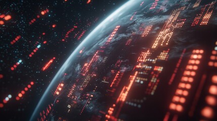 Fototapeta premium A 3D hologram of the Earth as a digital user interface background. Worldwide business data infographics.