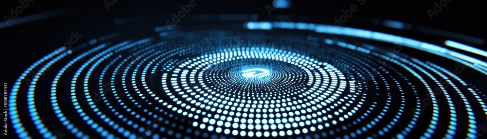 Poster a mesmerizing abstract pattern of glowing blue dots arranged in circular formations, perfect for mod