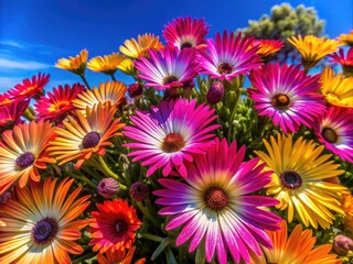 Fototapeta premium Vibrant Xeranthemum Blooms in Full Bloom Against a Clear Blue Sky Creating a Stunning Floral Display