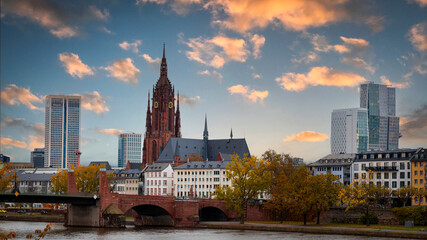Naklejka premium Frankfurt am Main. Image of Frankfurt am Main skyline during twilight blue hour.
