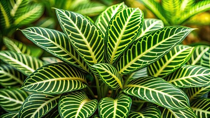 Vibrant Zebra Plant with Distinctive Striped Leaves Against a Soft Green Background in Natural Light