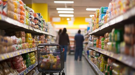 Fototapeta premium Vibrant Aisles of a Bustling Grocery Store