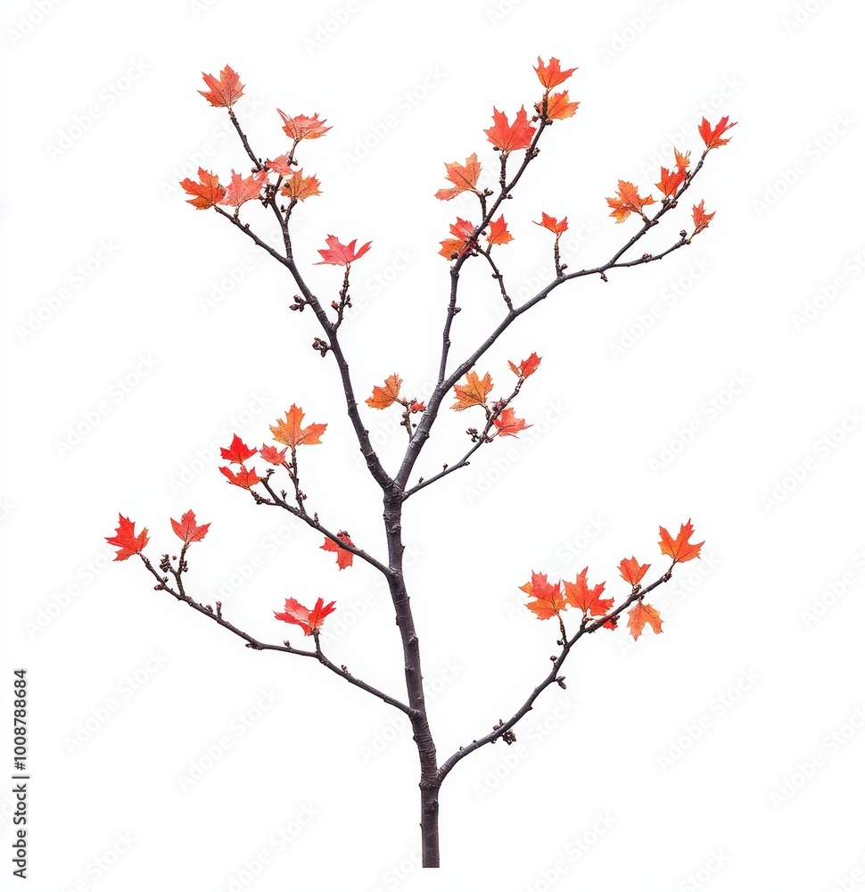 Sticker Isolated white background with falling autumn maple leaves