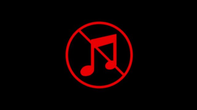 Music ban symbol. Music banned, no music allowed sign on green screen background animation prohibiting sign