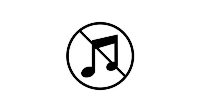 Music ban symbol. Music banned, no music allowed sign on green screen background animation prohibiting sign