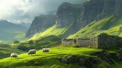 Sheep Grazing in the Scottish Highlands
