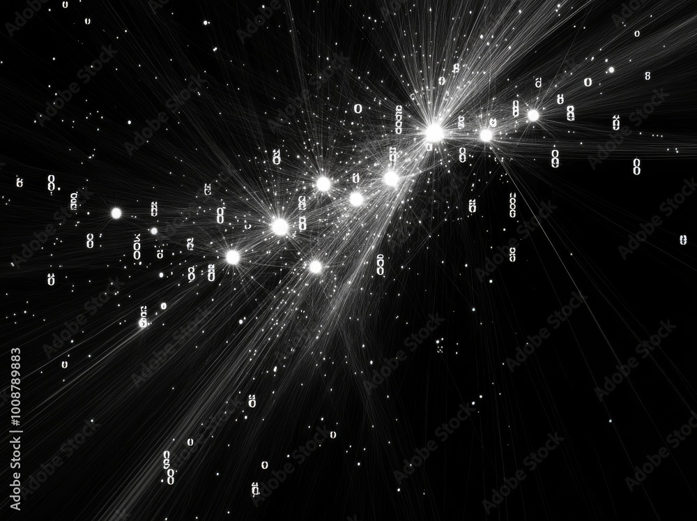 Poster a line abstract background with a black and white theme shows a digital high-tech network connecting