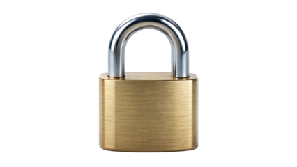 Isolated metal padlock with a key on a white background, symbolizing security and protection